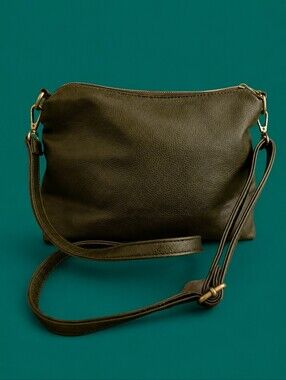 JOY SUSAN Dark Olive Pebble Bonded Leather Crossbody Hobo Bag